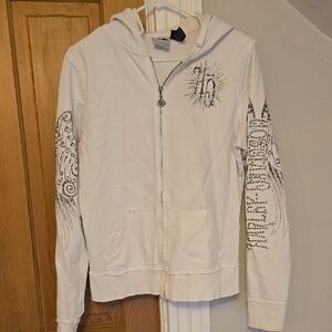 Harley Davidson White Hoodie with Black Graphic Design